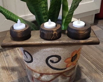 Wooden tealight candle holder