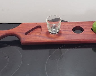 Padauk Wood Shot Glass Flight: Home Bar Serving Tray