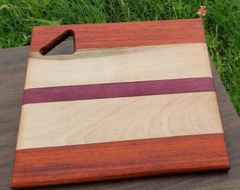 Exotic Wood Cutting Board: Maple, Purple Heart, Padauk