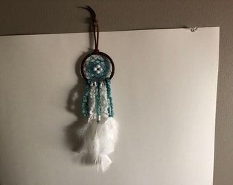 Verde azulado y ante, colgante de pared, arte de pared, atrapasueños