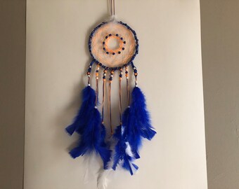 Naranja y azul, colgante de pared, arte de pared, atrapasueños, cocodrilos