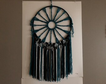 Negro y verde azulado, colgante de pared, atrapasueños, inspirado en el fútbol