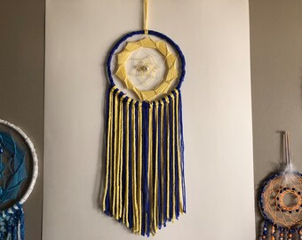 Azul y Amarillo, Arte de pared, Dreamcatcher, Macramé