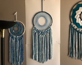 Atrapasueños de océano azul, arte de pared bohemio (20 cm)