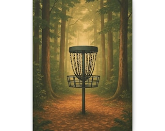 Disc Golf Basket Canvas Print – Forest Landscape Art