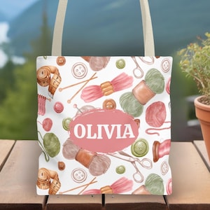Custom Yarn Tote Bag Yarn Pattern Tote Bag for Crocheting Gift Bag for Knitting Gift for Craft Girl Gift for Yarn Lover Personalized Name