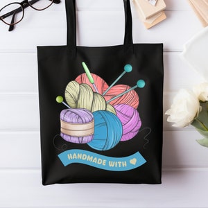 Handmade With Love Tote Bag, Knitting Bag, Crocheting Bag, Knitting Supply Bag, Crocheting Lover Gift, Knitting Lover Gift, Yarn Bag