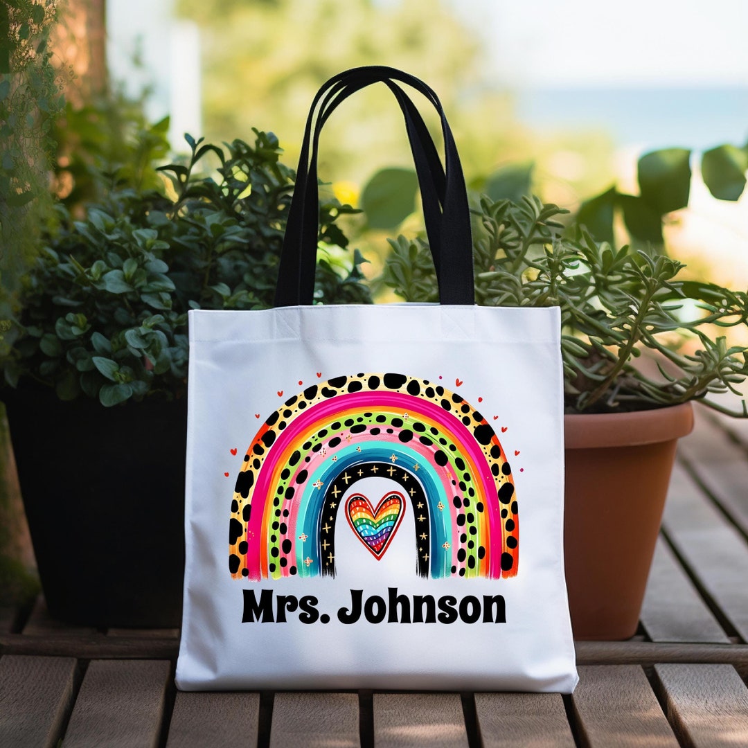 Teacher Rainbow Tote Bag for Teacher Gift Personalized Tote Bag for ...
