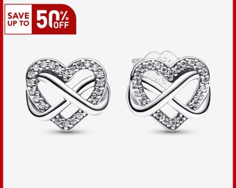 Pendientes brillantes de corazón infinito, pendientes de plata de ley S925, pendientes para mujer, regalo para ella, pendientes colgantes para niña, pendientes de semental