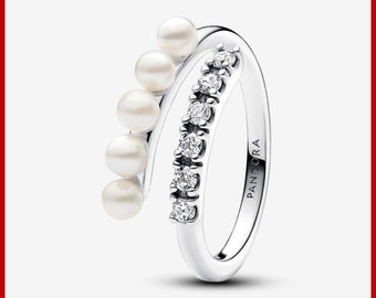 Treated Freshwater Cultured Pearls & Pavé Open Ring, S925 Sterling Silver Ring, Rings for women, Gift for her, Girl Dangle, Statement Rings