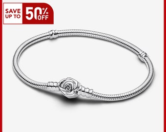 Moments Rose in Bloom Clasp Snake Chain Bracelet, Charm for Bracelet, S925 Sterling Silver Charm, Gift for her, Girl Dangle Charm