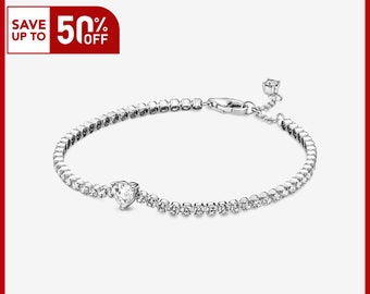 Sparkling Heart Tennis Bracelet, Charm for Bracelet, S925 Sterling Silver Charm, Gift for her, Girl Dangle Charm