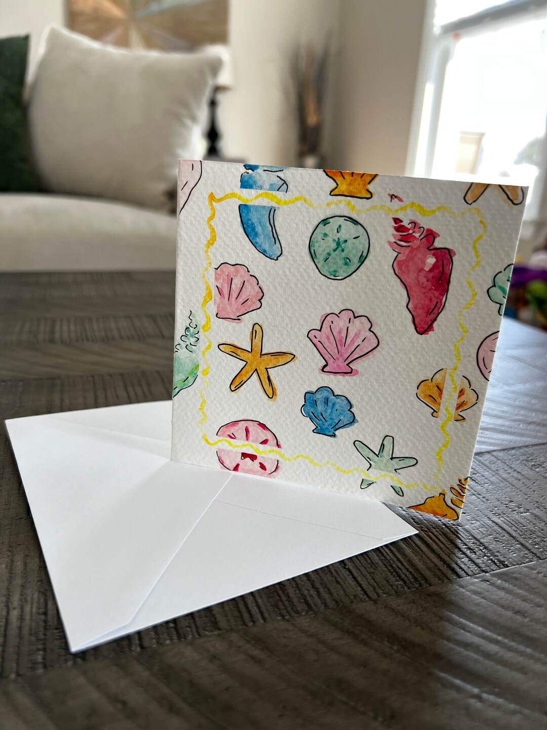 Colorful Shell Card Hand Painted Watercolor Seashell Card Blank Inside - Etsy