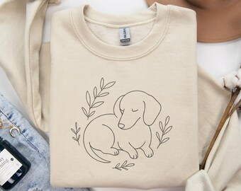 Minimal Dachshund Sweatshirt – Cute Line Art Dog Lover Gift, Cozy Pet Mom Crewneck, Aesthetic Sausage Dog Pullover, Wiener Tee, Dog Mom