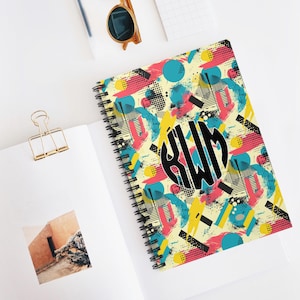 Monogrammed 90s themed spiral Notebook - Ruled Line