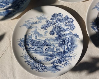 Wedgwood 'countryside' Transferware Plates Set of 4, Vintage Blue