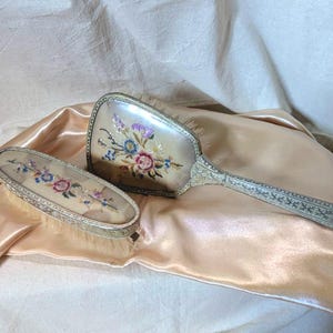 Vintage Dressing Table Embroidered Brush Set Made in England