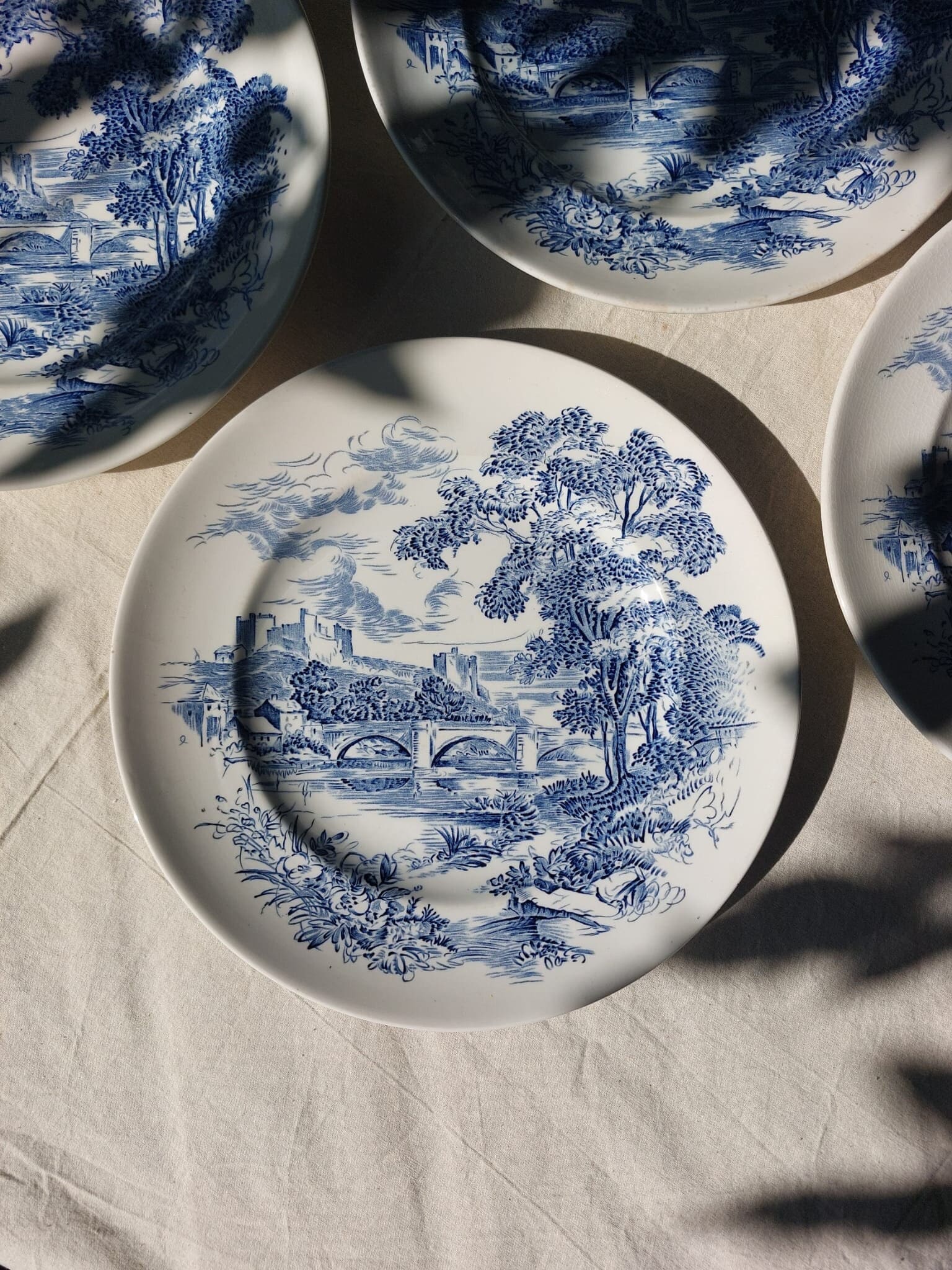 Wedgwood 'countryside' Transferware Plates Set of 4, Vintage Blue