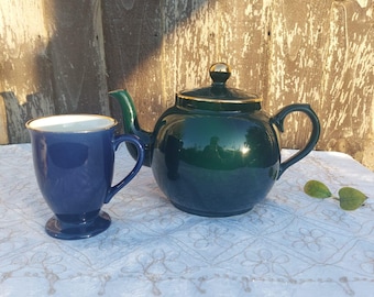 APILCO Style 1.5 Litre Dark Teal Green Large Teapot And Royal Blue Mug