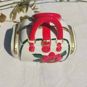 Adina Collectibles Hand-Painted Handbag Cookie Jar: Vintage Poinsettia Design