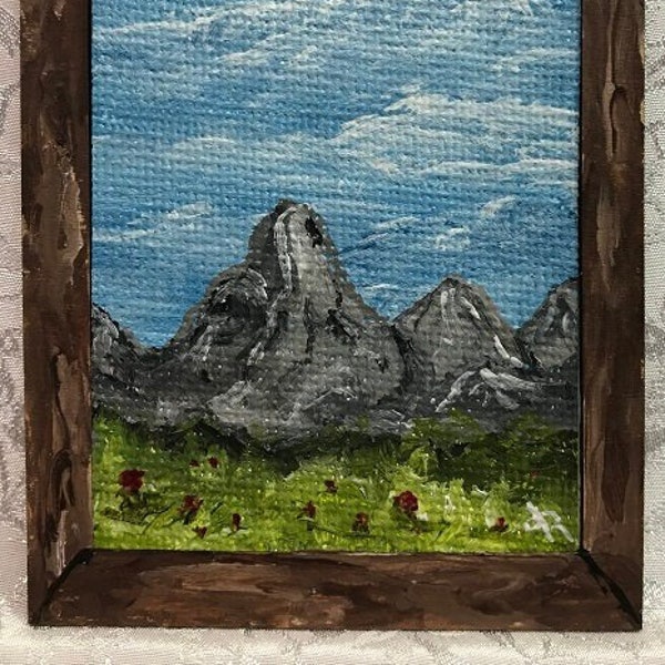 Miniature Landscape Painting, Mountain Scene, Fridge Magnet, Perfect Gift