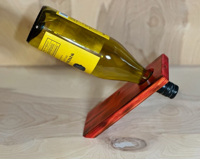 Gift Dyed Wood Vineyard, Gift Floating Wine Bottle Holder, dyed Red wooden glass holder, bottle holder floating, Artisan Bottle Stand