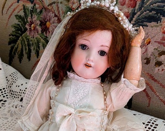 20 po. Ancienne poupée Armand Marseille 390, tête de poupée allemande en biscuit, poupée de communion, poupée victorienne, poupées de collection, brocante