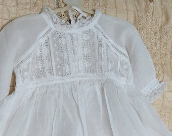 Vintage Antique Baby Christening Gown, Embroidered White Baptism Gown, Heirloom Baby Dress, Lace Dress for Large Doll
