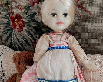 Vintage USSR Plastic Doll, Soviet Folk Doll, Retro 70s 80s Russian Doll in National Costume