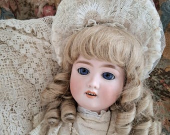 Beautiful Antique Doll Bonnet, Beige Tulle Beaded Hat for Antique Doll, Doll Clothes
