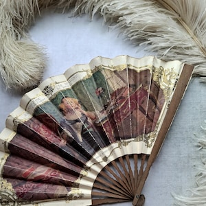 Antique Vintage Advertising Folding Fan, Collectable La Marquise de Sévigné Paris Chocolate Advertising Hand Fan, Boudoir Style, Brocante