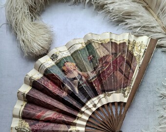 Antique Vintage Advertising Folding Fan, Collectable La Marquise de Sévigné Paris Chocolate Advertising Hand Fan, Boudoir Style, Brocante