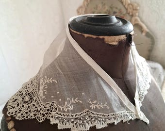 Antique Vintage Organza Lace Collar, Embroidered Vintage Detachable Collar