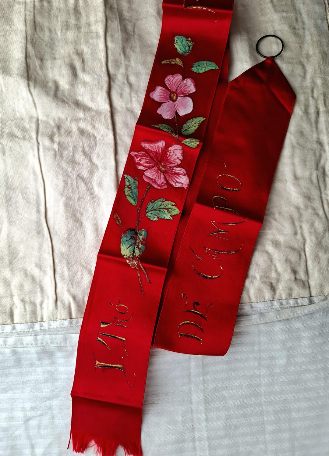 Painted Satin Ribbon Antique Hand Painted Silk Ribbon, Red Silk Floral Ribbon - Etsy