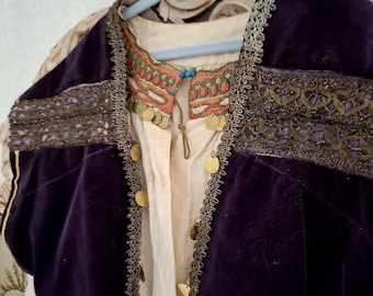 Antique Vintage Child's Gypsy Costume, 1920s Bohemian Embroidered Blouse & Vest Theatre Costume