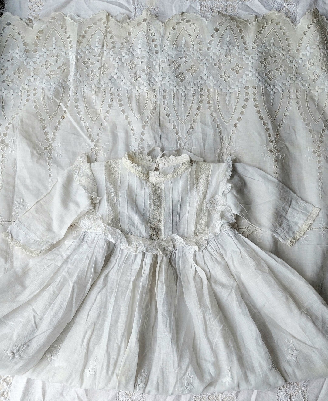 Antique Vintage Christening Gown, Edwardian Embroidered Baptism Eyelet ...