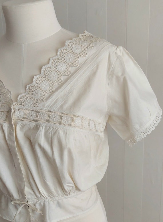 Antique Edwardian Chemise Top Corset Cover, White… - image 4