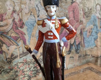 Vintage Sitzendorf Royal Irish Fusiliers Drum Major 1828 Porcelain Figurine, Hand Painted Military Figurine, Home Decor