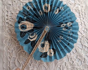 Vintage Cockade Paper Hand Fan, Vintage Advertising Hand Fan for Stewarts Restaurant, Boudoir Style, Vintage 1930s Floral Hand Fan