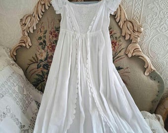 Antique Embroidered Christening Gown, 1800s Whitework Embroidery Christening Gown Dress, Hand Sewn Victorian Baptism Robe Gown