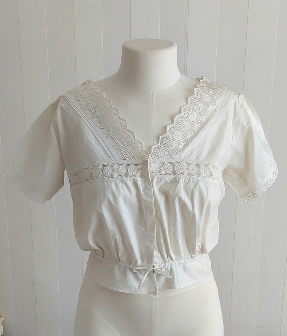 Antique Edwardian Chemise Top Corset Cover, White… - image 1