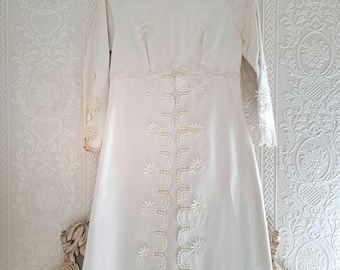 1960s Vintage Empire Waist Wedding Dress, Long Sleeve Wedding Dress, Lace Applique Bridal Gown, Size XS