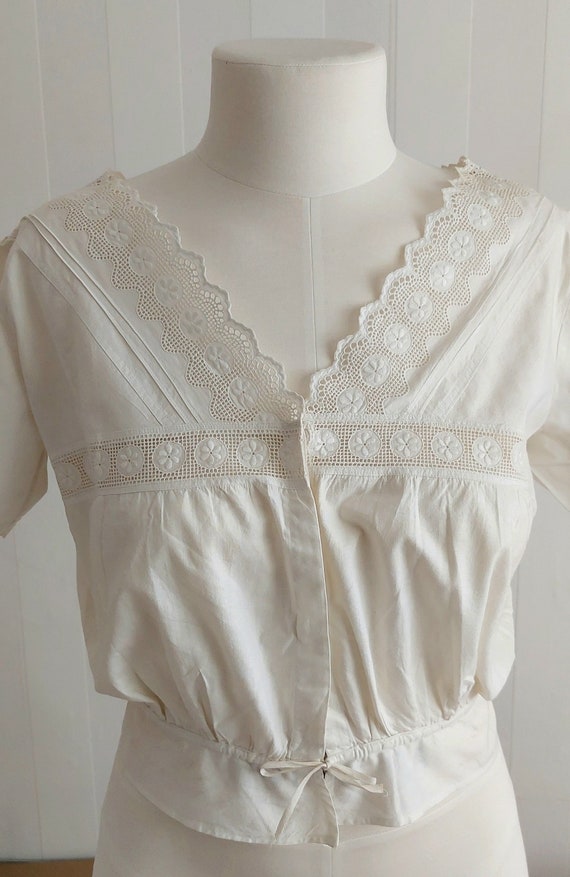 Antique Edwardian Chemise Top Corset Cover, White… - image 2