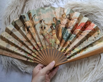 Antique Edwardian Advertising Hand Fan, Collectable Noces d&#39;or de la Benedictine Folding Fan, Boudoir Style, Shabby Chic Decor