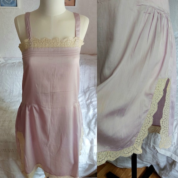 Vintage 1920s 1930s Lilac Cotton Slip Dress, Flap… - image 1