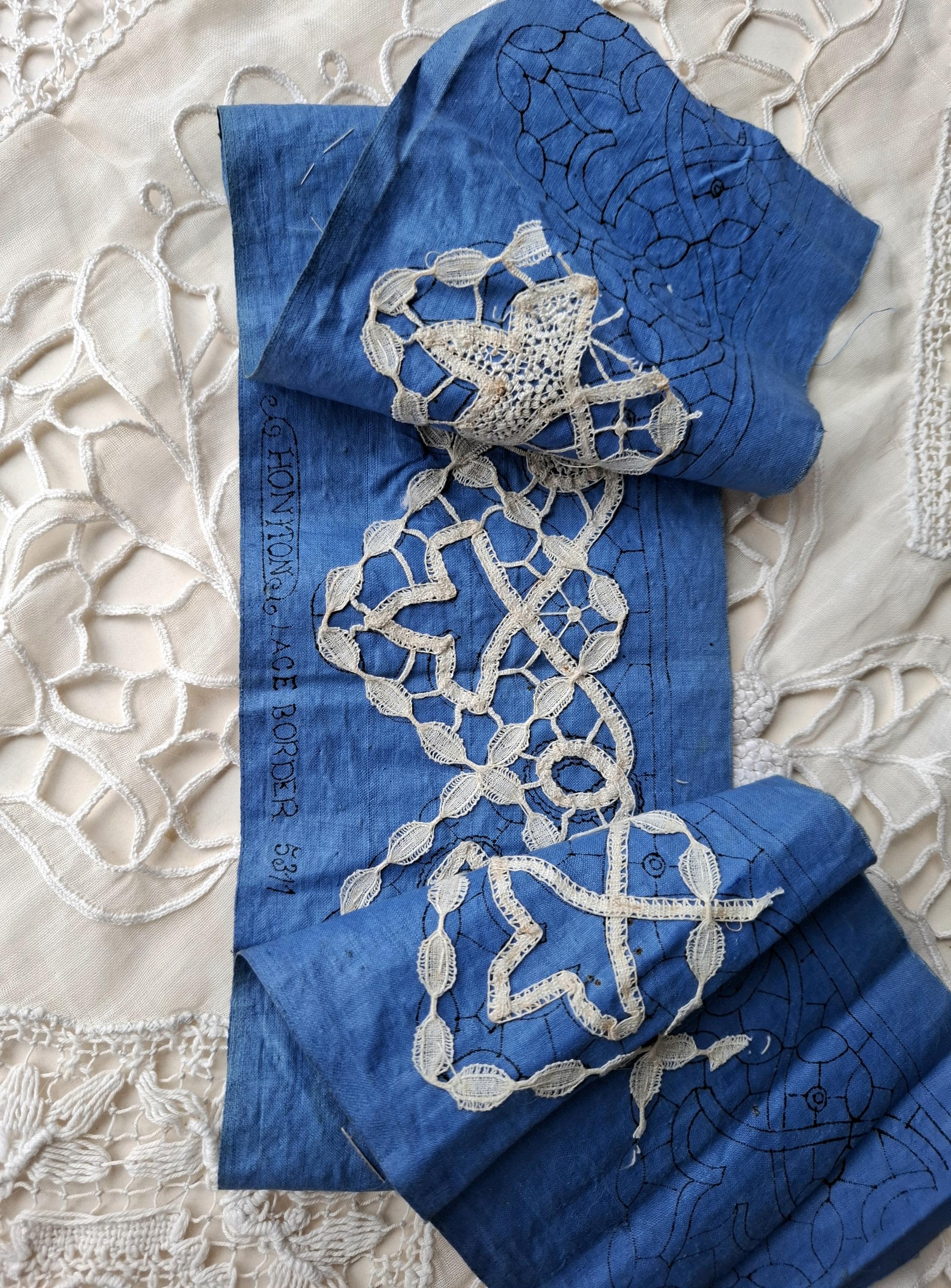 Rare Antique Unfinished Honiton Lace Border, Antique Handmade