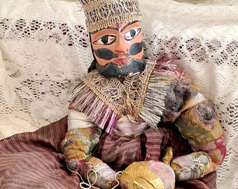 Vintage Indian Rajasthani Puppet Doll, Bagpipe Player Doll, Handcrafted Indian Folk Kathputli Doll
