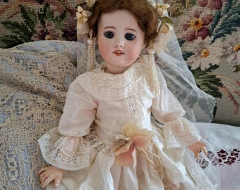 17" Antique French Bisque Head Doll, SFBJ 60 Paris Antique Doll, Porcelain Bisque Head Bride Doll, Display Ready Doll, Collectable Dolls