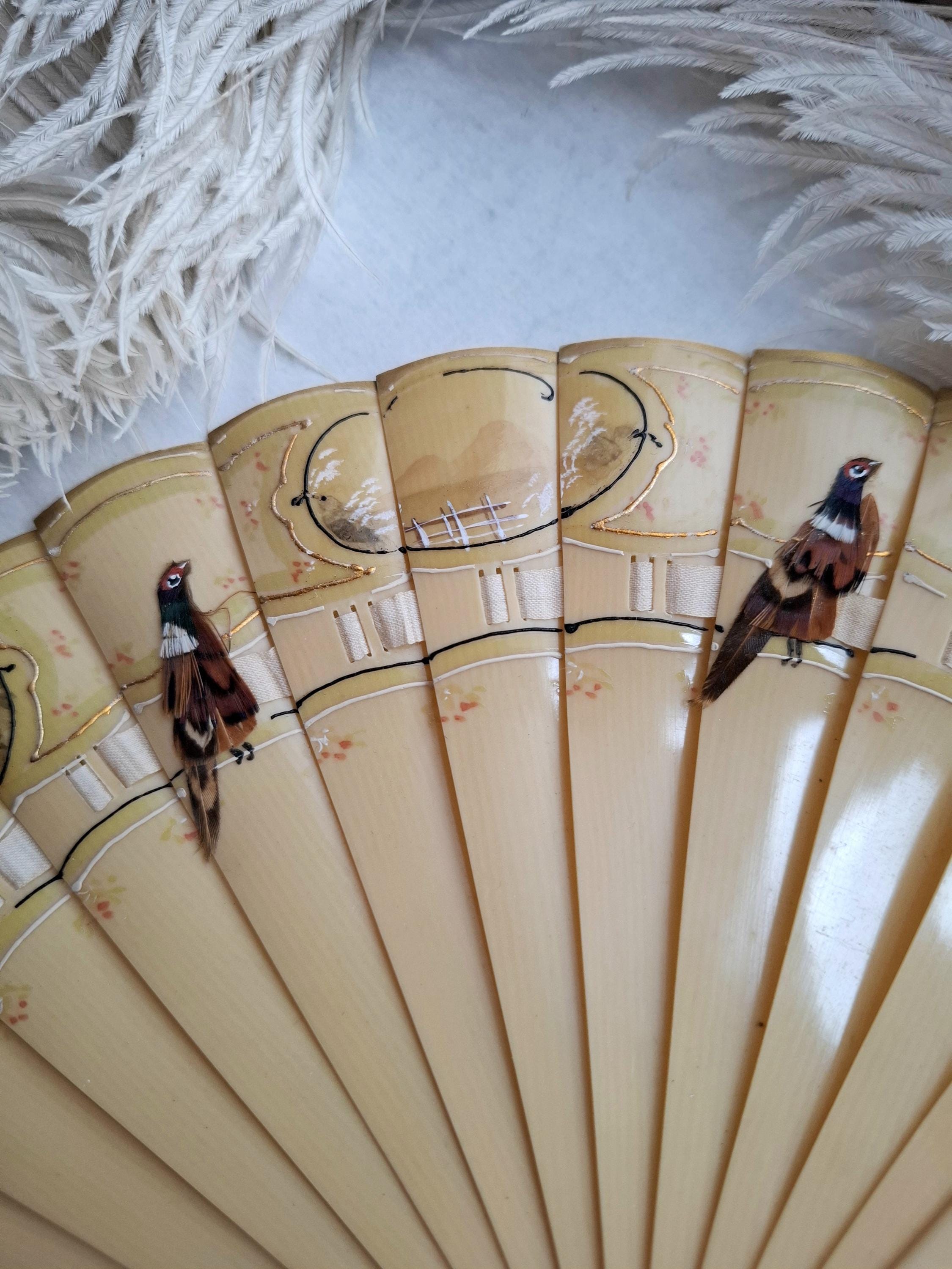 Ivory Celluloid Plastic Fan with Blue Ribbon Accent vintage 1920s or 30s Antique Celluloid Fans - Etsy main image 3