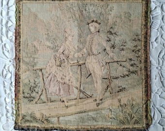 Antique Vintage French Rococo Woven Tapestry, Rococo Pastoral Couple Tapestry Hanging, 18th Century Tapestry, Home Decor